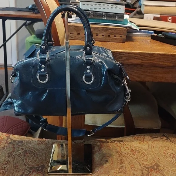 Coach Glossy Navy Leather Satchel - Picture 2 of 16